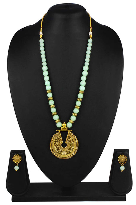 Buy Women's Copper Key Hole Bead Necklace Set in Mint Green Online - Back