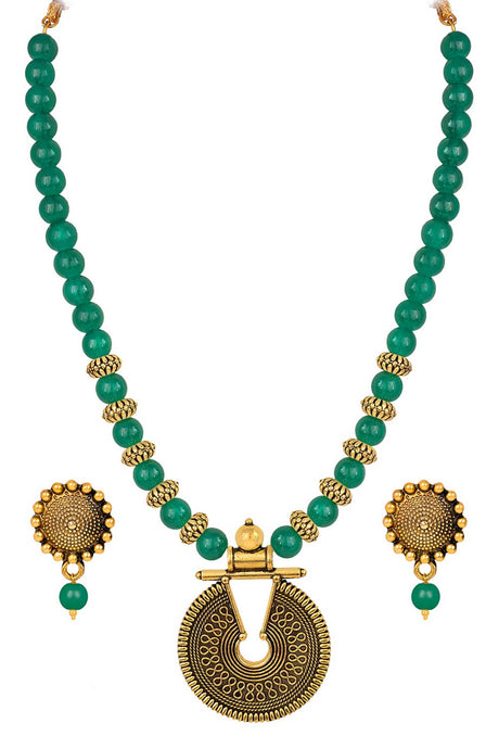 Buy Women's Copper Key Hole Bead Necklace Set in Green Online - Back