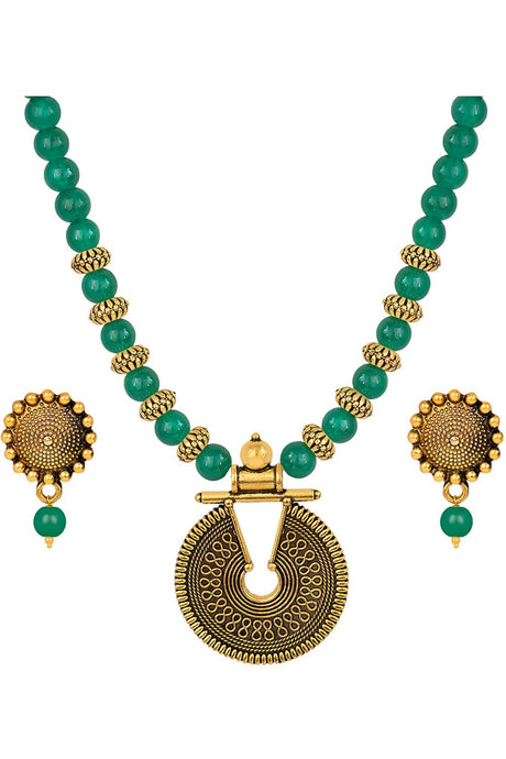 Buy Women's Copper Key Hole Bead Necklace Set in Green Online