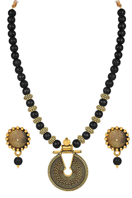 Buy Women's Copper Key Hole Bead Necklace Set in Black Online - Back