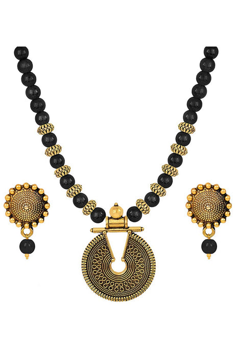 Buy Women's Copper Key Hole Bead Necklace Set in Black Online