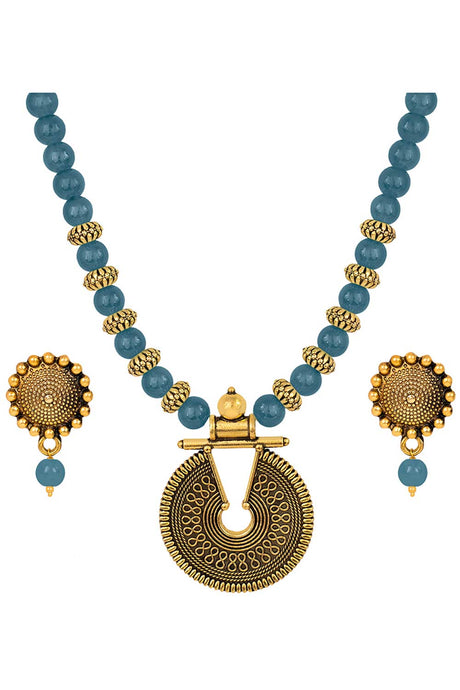 Buy Women's Copper Key Hole Bead Necklace Set in Sea Blue Online