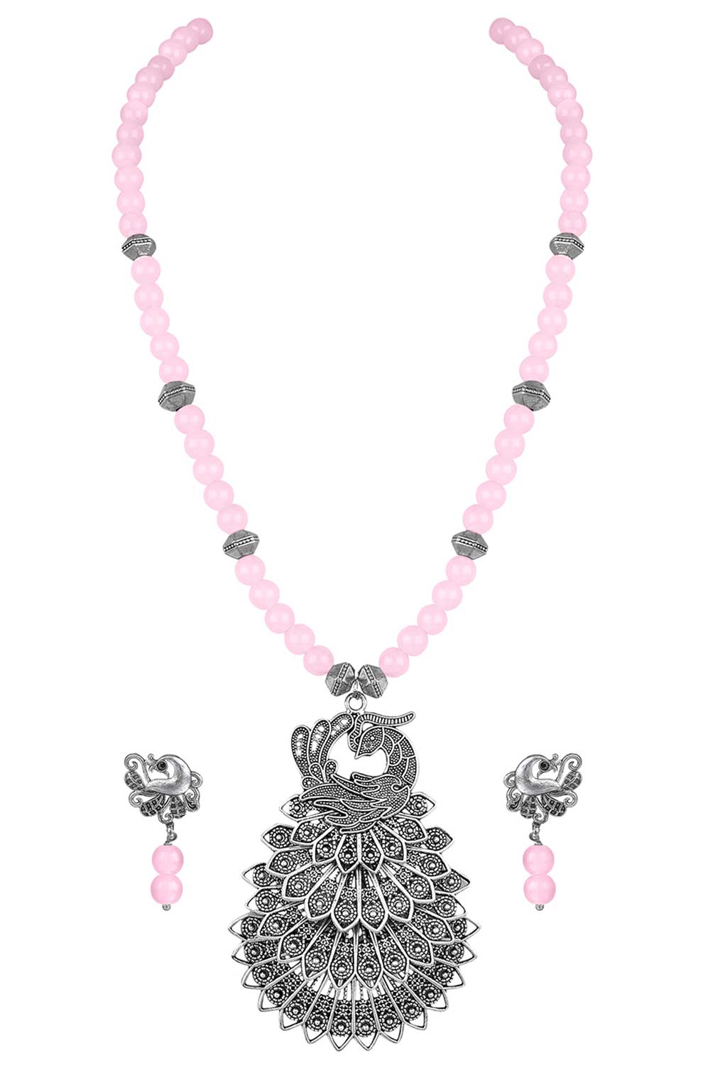 Buy Women's Brass Necklace Set in Pink Online - Back