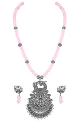 Buy Women's Brass Necklace Set in Pink Online - Back