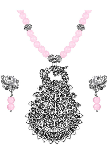 Buy Women's Brass Necklace Set in Pink Online