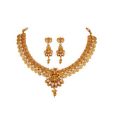 Traditional Gold Plated Cz American Diamond Studded Mahalaxmi Mango Design Necklace Set With Adjustable Thread For Women