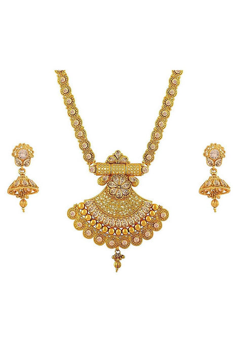 Buy Women's Copper Long Haram Bridal Necklace Set in Gold Online