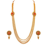 Traditional Ethnic One Gram Gold Plated Stone And Bead Designer Long Necklace Set With Stud Earring For Women And Girls