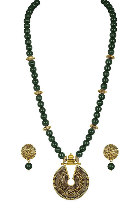 Buy Women's Copper Key Hole Bead Necklace Set in Green Online - Back