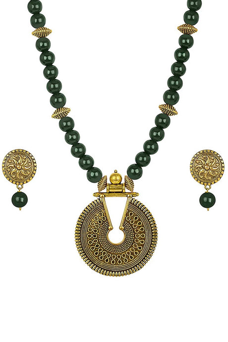Buy Women's Copper Key Hole Bead Necklace Set in Green Online