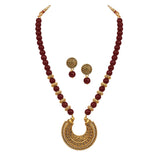 Stylish Gold Plated Antique Semi-Circle Pendant Beaded Tribal Necklace Set For Women And Girls