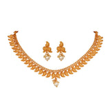 Ethnic Matte Gold Plated Mango Design Necklace Set With Adjustable Thread For Women And Girls