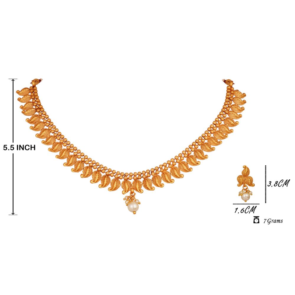 Ethnic Matte Gold Plated Mango Design Necklace Set With Adjustable Thread For Women And Girls