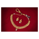 Ethnic Matte Gold Plated Mango Design Necklace Set With Adjustable Thread For Women And Girls