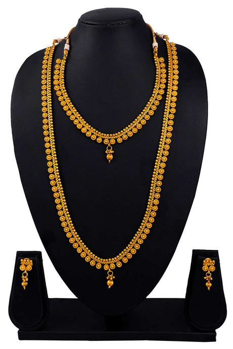 Buy Women's Copper Long Plus Choker Necklace Set in Gold Online - Back