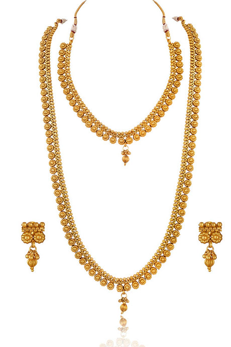 Buy Women's Copper Long Plus Choker Necklace Set in Gold Online