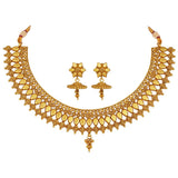 Ethnic Gold Plated Drop Shape And Spiral Design Fancy Necklace Set With Adjustable Thread For Women