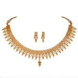 Traditional Gold Plated Unique Drop Shape Design Necklace Set With Adjustable Thread For Women