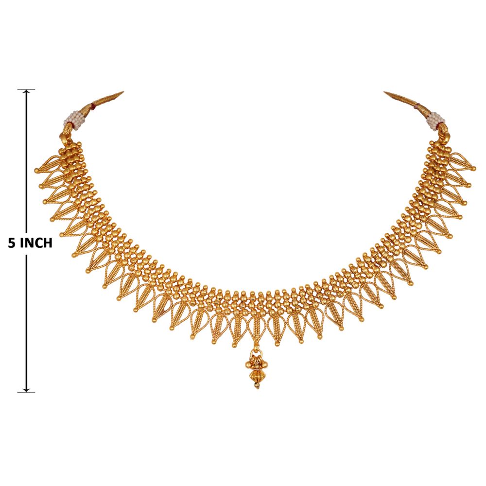 Traditional Gold Plated Unique Drop Shape Design Necklace Set With Adjustable Thread For Women