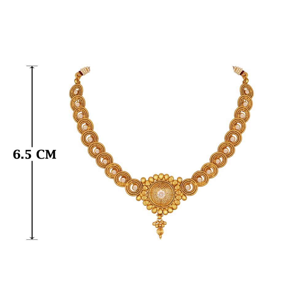 Traditional Gold Plated Cz American Diamond Spiral Design Necklace Set With Adjustable Thread For Women