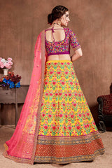 Yellow Mulberry Silk Zari Sequins Embroidery With Stone Work Lehenga Set