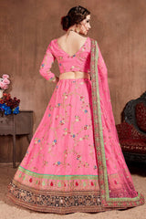 Cupcake Pink Art Silk Zari Sequins Embroidery With Stone Work Lehenga Set