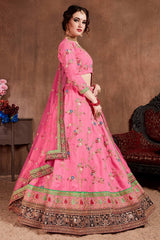 Cupcake Pink Art Silk Zari Sequins Embroidery With Stone Work Lehenga Set