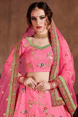 Cupcake Pink Art Silk Zari Sequins Embroidery With Stone Work Lehenga Set