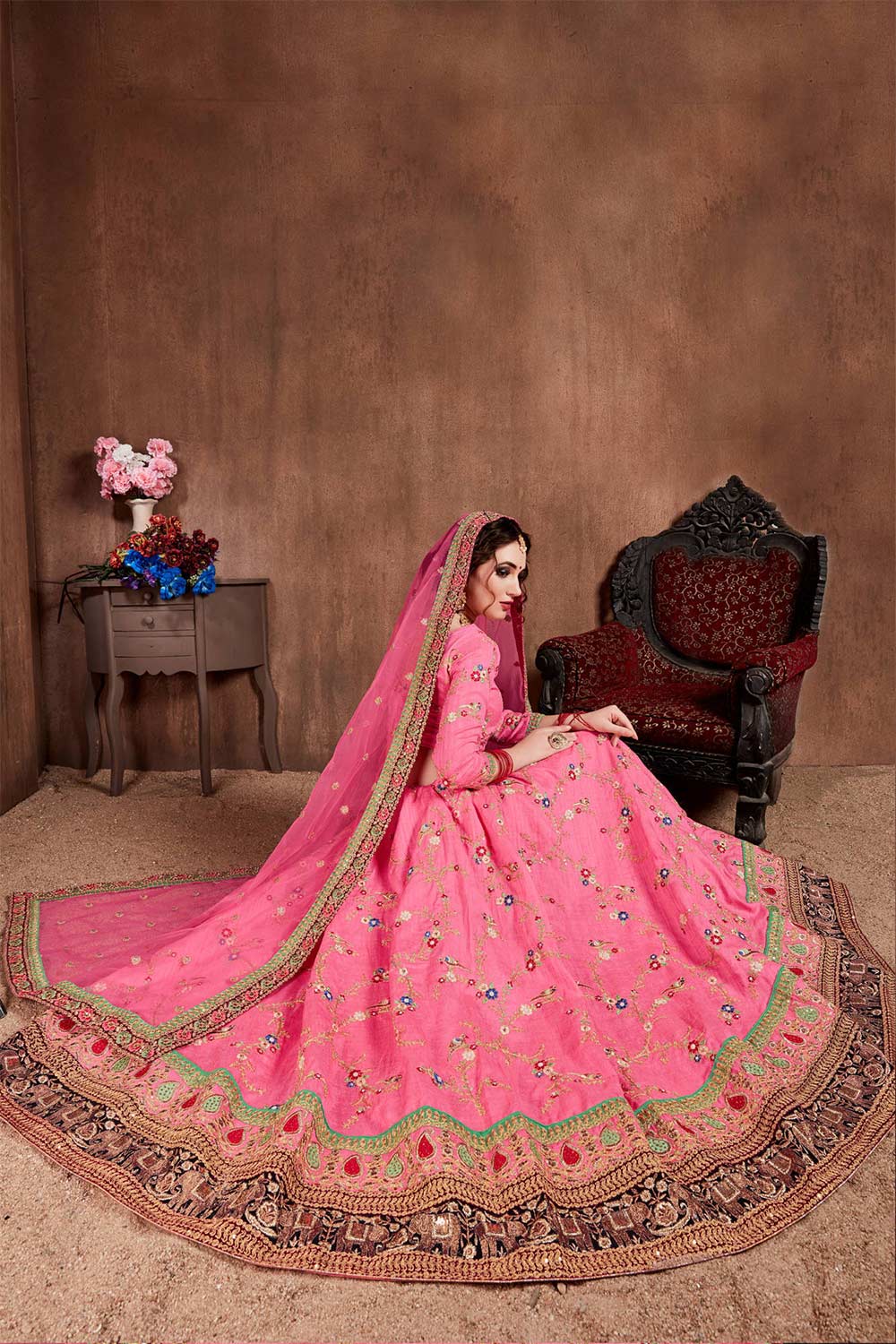 Cupcake Pink Art Silk Zari Sequins Embroidery With Stone Work Lehenga Set