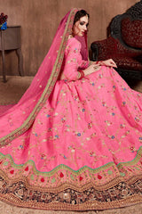 Cupcake Pink Art Silk Zari Sequins Embroidery With Stone Work Lehenga Set