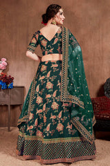 Dark Green Taffeta Silk Zari Sequins Embroidery Work Lehenga Set