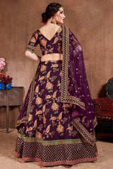 Dark Purple Taffeta Silk Zari Sequins Embroidery Work Lehenga Set