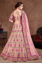 Pastel Pink Taffeta Silk Zari Sequins Embroidery Work Lehenga Set