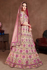 Pastel Pink Taffeta Silk Zari Sequins Embroidery Work Lehenga Set