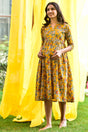 Buy Cotton Floral Print Maternity Dress in MUSTARD