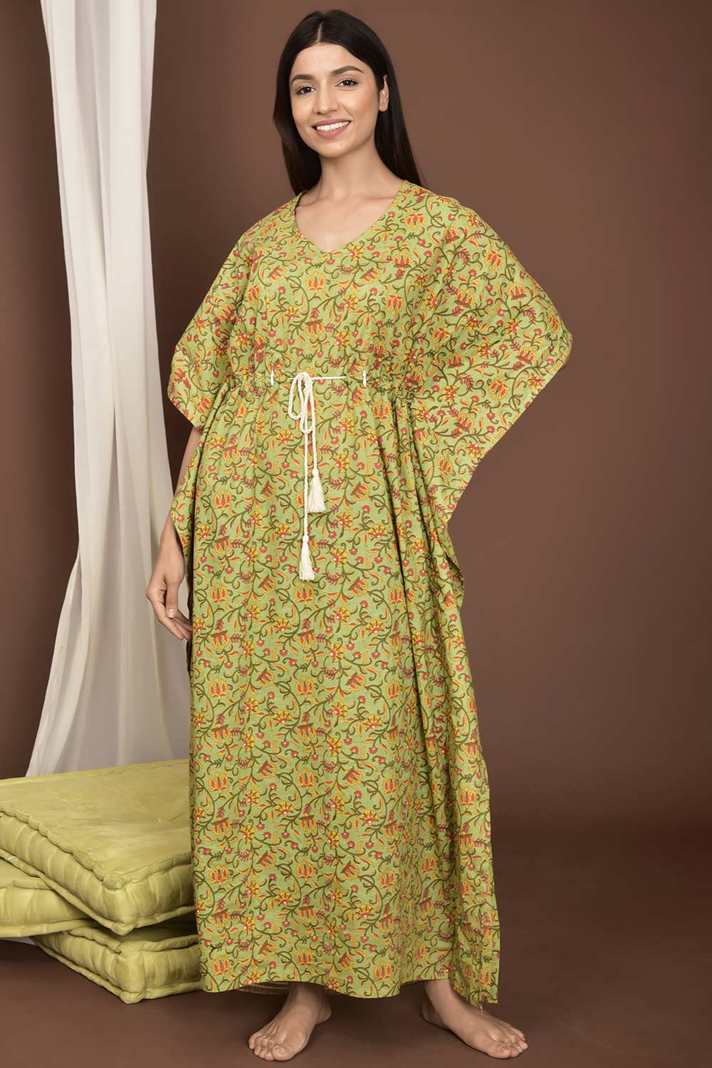 Buy Cotton Floral Print Maternity Dress in Green