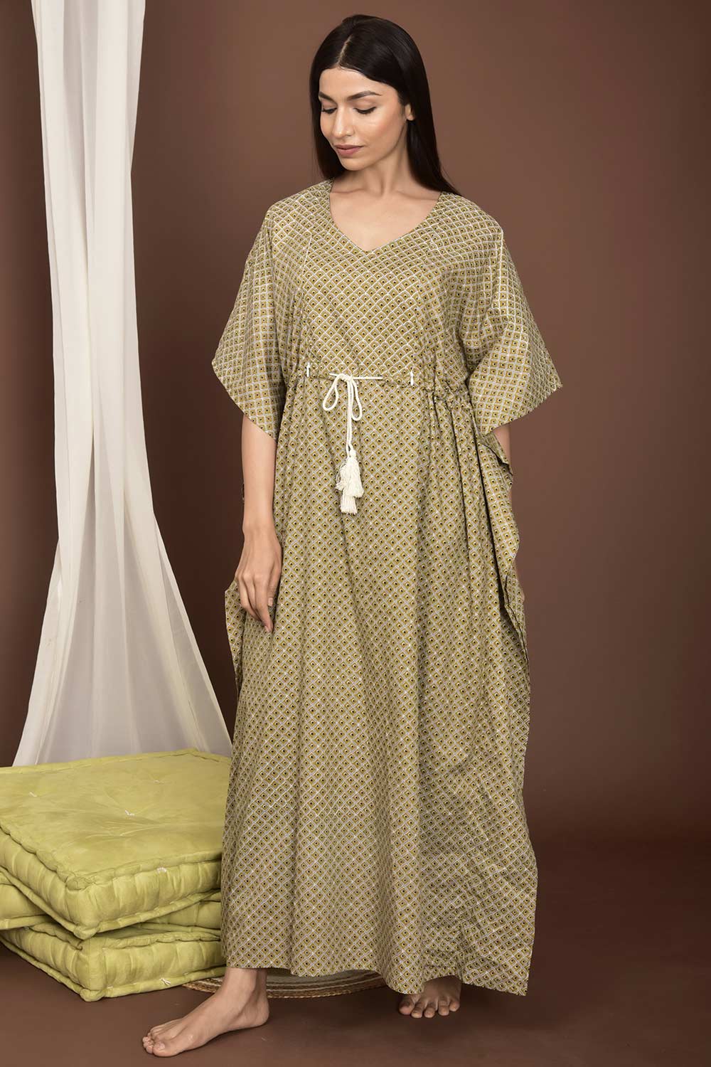 Buy Cotton Printed Maternity Dress in Yellow - Side