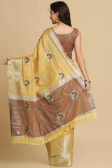 Buy Light Yellow Resham Embroidery Party Wear Sarees Online - Front