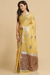 Buy Light Yellow Resham Embroidery Party Wear Sarees Online - Side