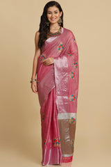 Buy Dark Pink Resham Embroidery Party Wear Sarees Online