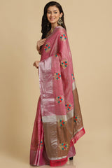 Buy Dark Pink Resham Embroidery Party Wear Sarees Online - Zoom In