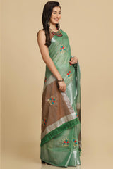 Buy Sea Green Resham Embroidery Party Wear Sarees Online - Back