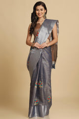 Buy Dark Grey Resham Embroidery Party Wear Sarees Online