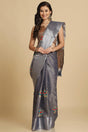 Buy Dark Grey Resham Embroidery Party Wear Sarees Online