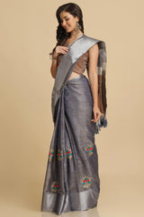 Buy Dark Grey Resham Embroidery Party Wear Sarees Online - Zoom In