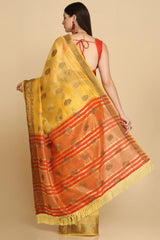 Buy Yellow Organza Silk With Stone Work Saree Online - Side