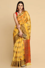 Buy Yellow Organza Silk With Stone Work Saree Online - Zoom In