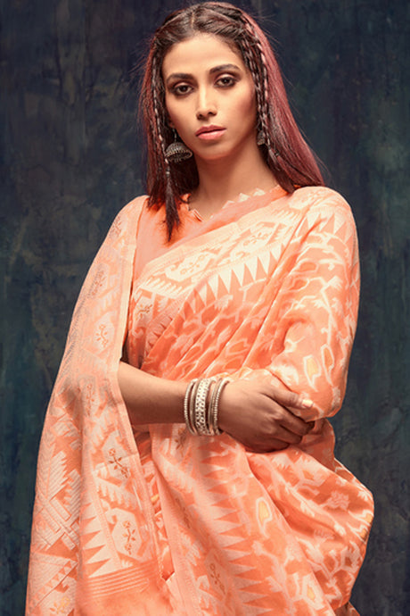 Jacquard Zari Saree In Orange