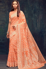 Jacquard Zari Saree In Orange