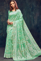 Jacquard Zari Saree In Light Green